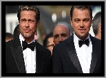 Aktorzy, Brad Pitt, Leonardo DiCaprio, Czarne, Garnitury, Białe, Koszule, Muszki