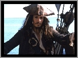 statek, woda, Piraci Z Karaibów, Johnny Depp, kapelusz
