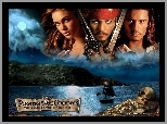 Piraci Z Karaibow Johnny Depp, Keira Knightley, Orlando Bloom, księżyc, woda