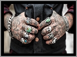 Mężczyzna, Ręce, Dłonie, Sygnety, Biżuteria, Tatuaże