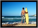 Mężczyzna, Plaża, Morze, Fale, Surfing