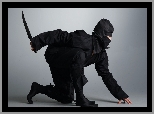 Mężczyzna, Ninja, Nóż, Kombinezon, Czarny