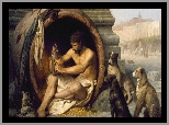 Malarstwo, Obraz, Jean Leon Gerome, Diogenes, Mężczyzna, Psy