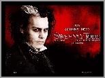 Sweeney Todd, Johnny Depp, spojrzenie, napisy, fryzura