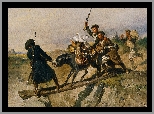 Malarstwo, Obraz, Josef Anton Rhinestone Gschwandtner, Żołnierze, Zwierzęta, Ucieczka, Wojna