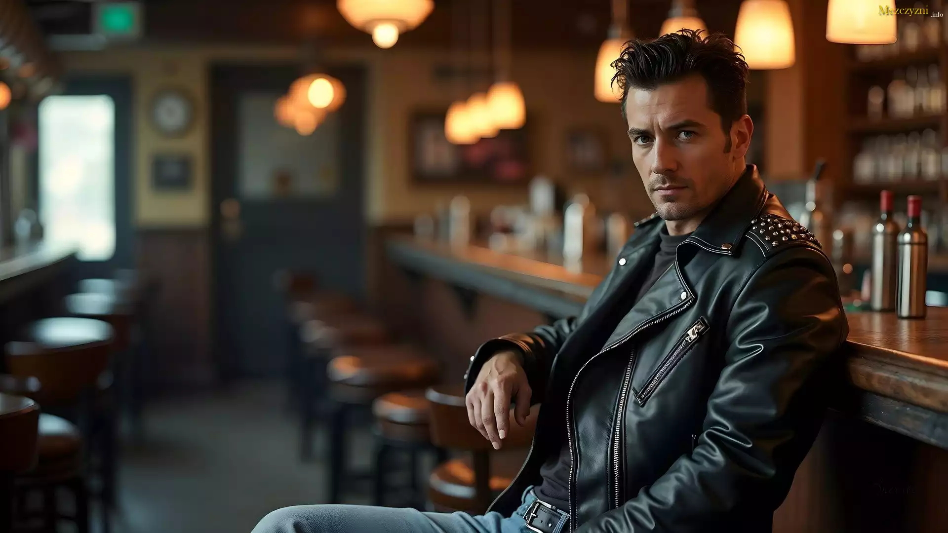 Mężczyzna, Skórzana, Kurtka, Bar