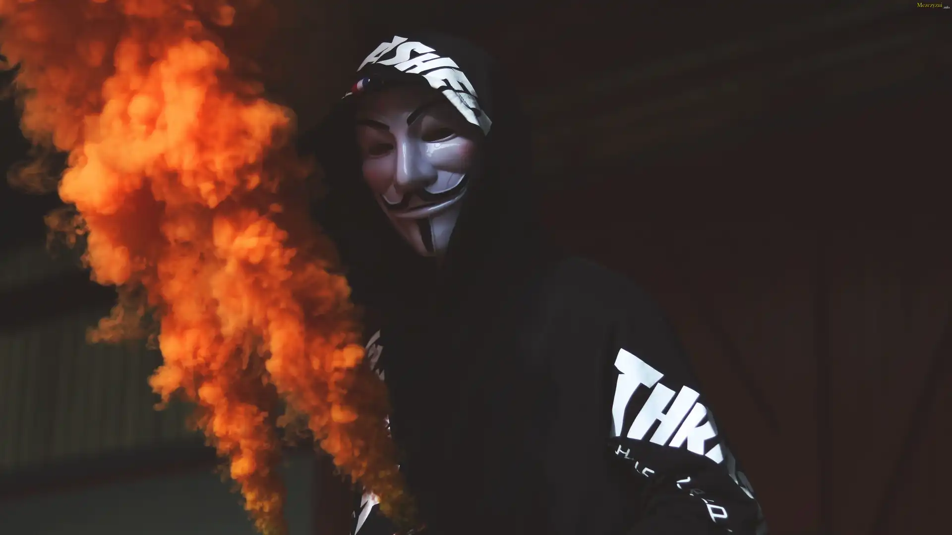 Maska, Anonimowy, Mężczyzna, Anonymous, Dym