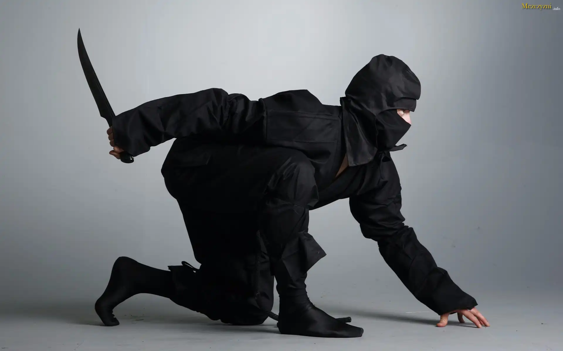 Mężczyzna, Ninja, Nóż, Kombinezon, Czarny