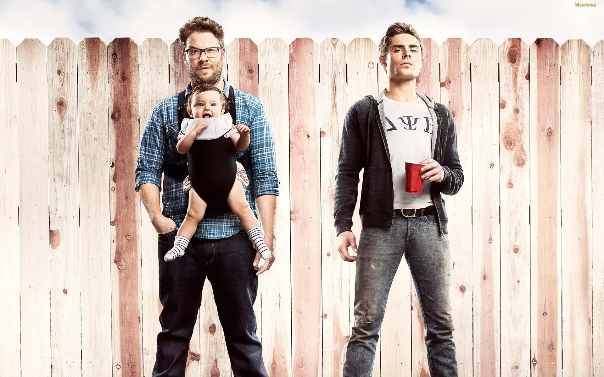 Film, Sąsiedzi, Neighbors, Mężczyźni, Dziecko, Aktorzy, Seth Rogen, Zac Efron, Płot