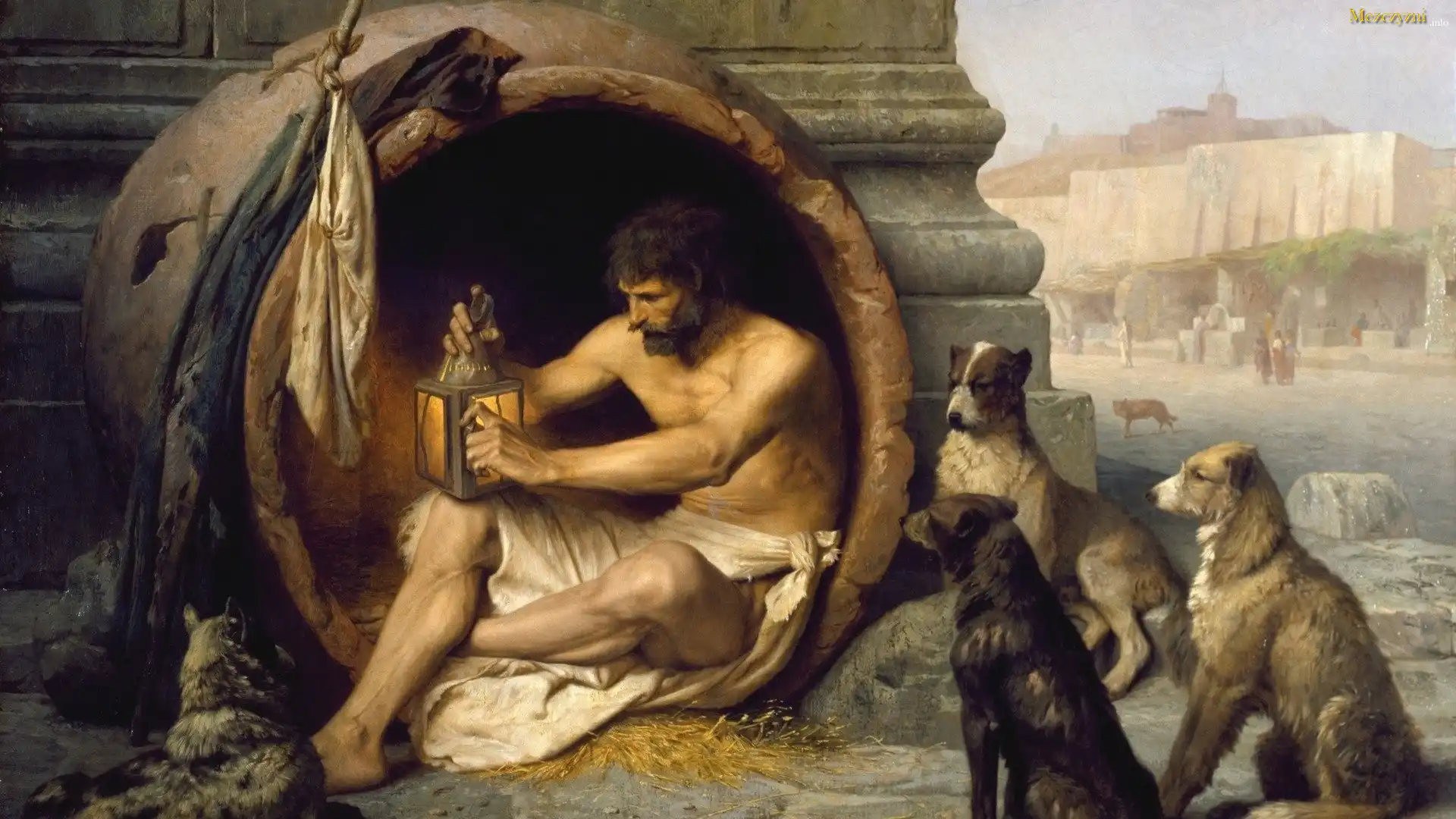 Malarstwo, Obraz, Jean Leon Gerome, Diogenes, Mężczyzna, Psy